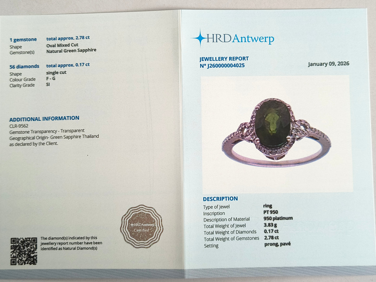 2.95 Ct Oval Mixed Cut Natural Green Sapphire 950 Platinum Ring
