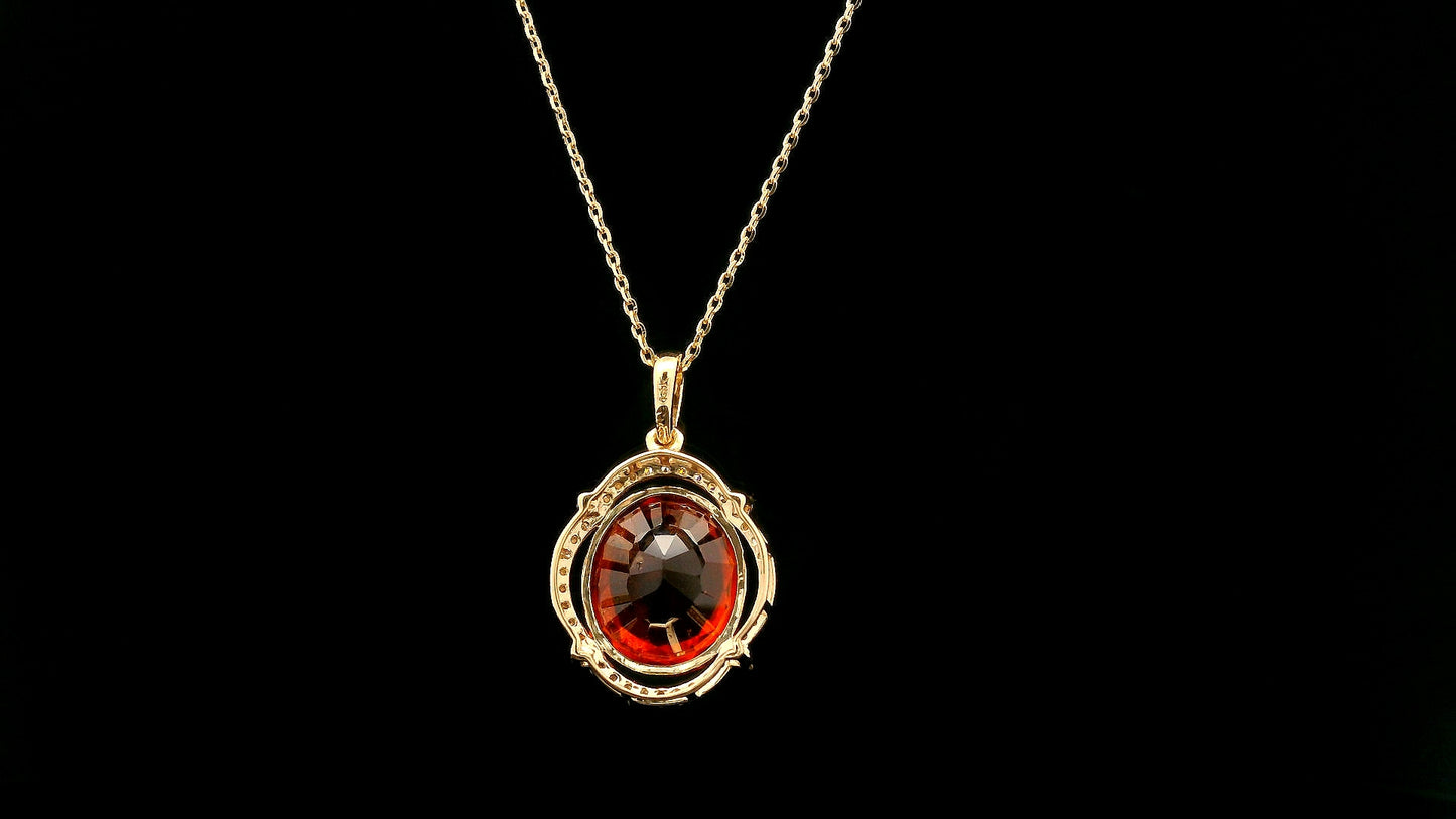6.03 Ct Oval Hessonite 14K Gold Pendant
