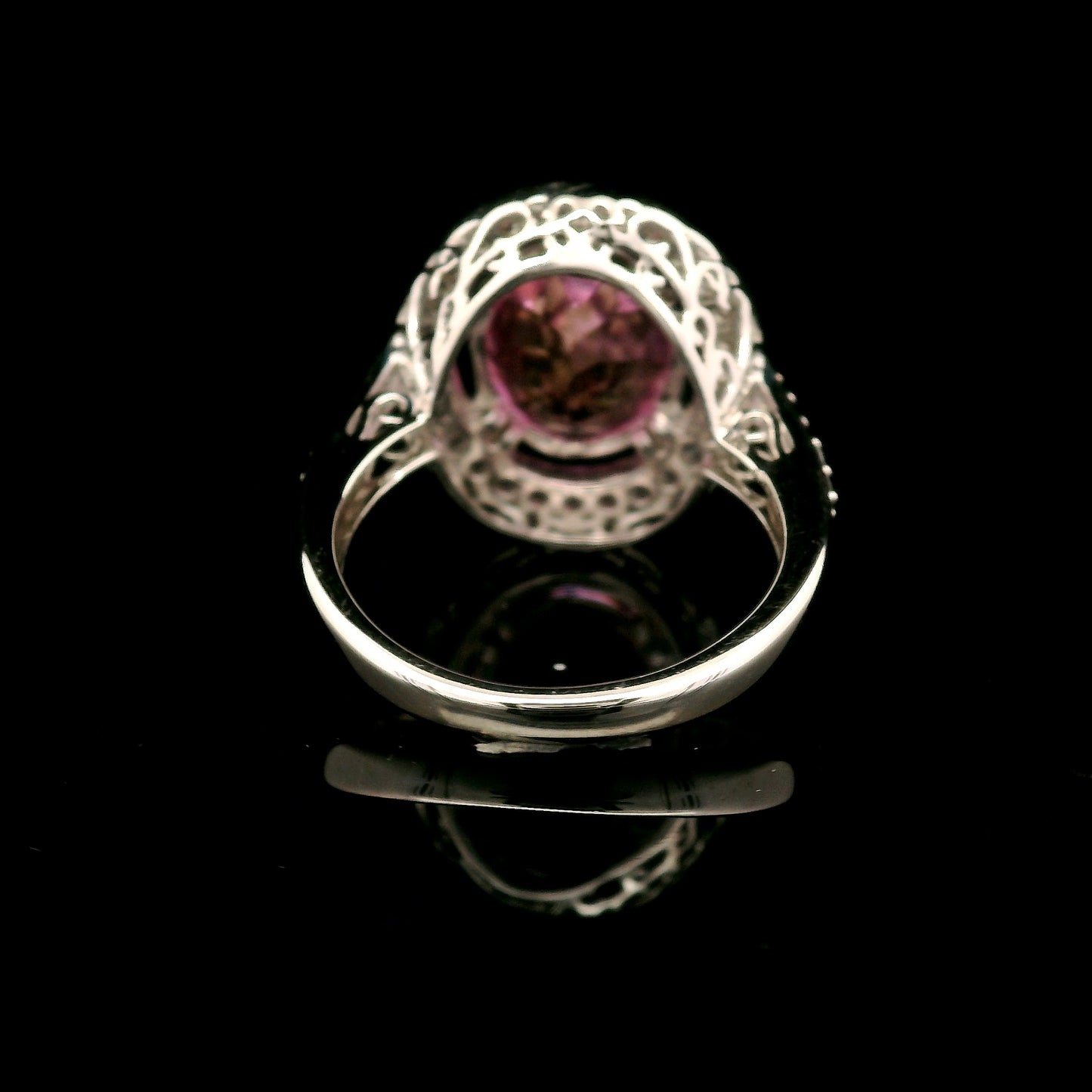 5.72 Ct Oval Pink Topaz, White Zircon 925 Sterling Silver Ring