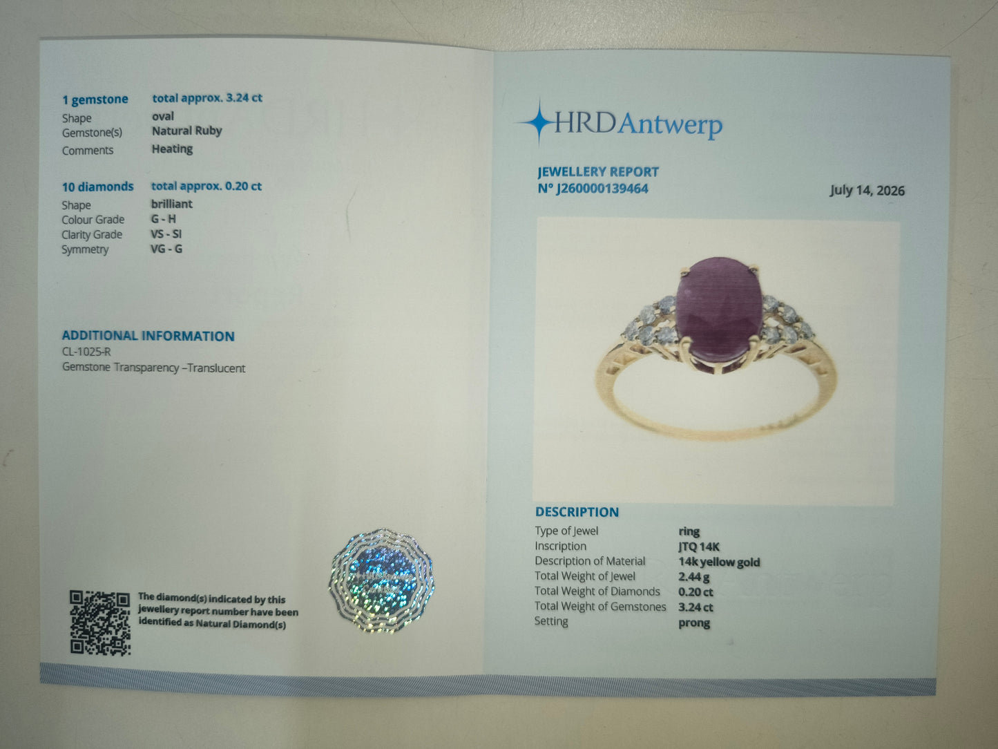 3.44 Ct Oval Natural Ruby 14K Gold Ring