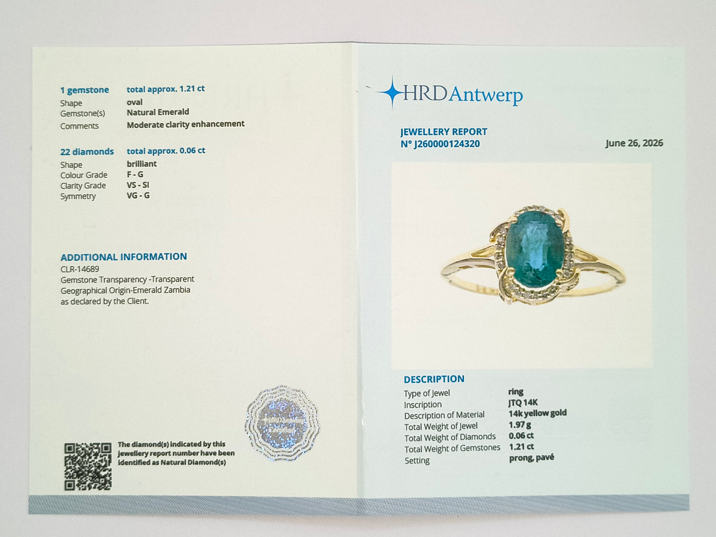 1.27 Ct Oval Natural Emerald 14K Gold Ring