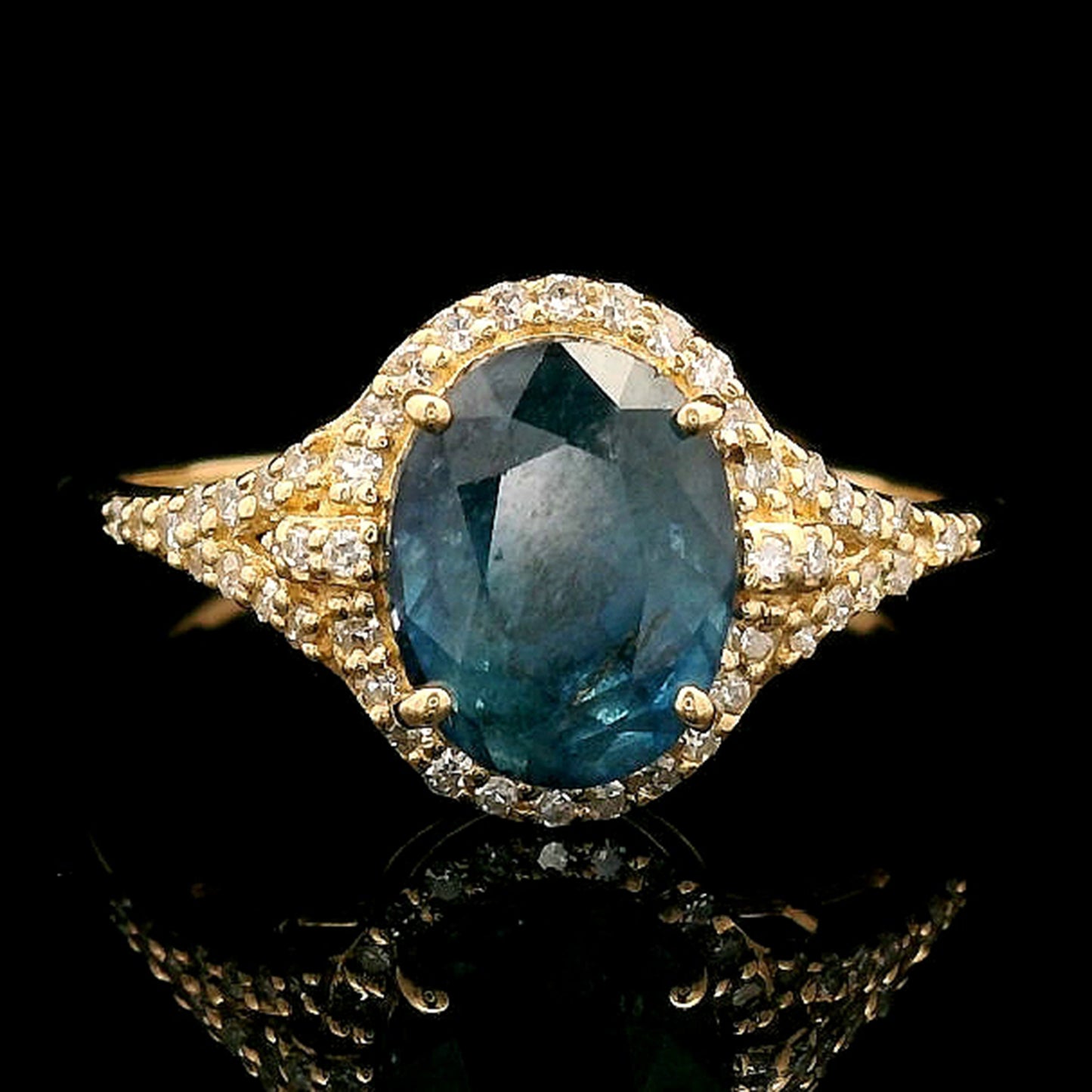 2.30 Ct Oval Mixed Cut Natural Sapphire 14K Gold Ring