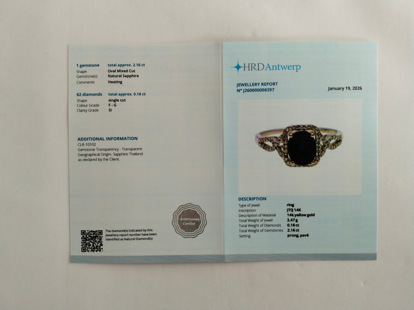 2.34 Ct Oval Mixed Cut Natural Sapphire 14K Gold Ring
