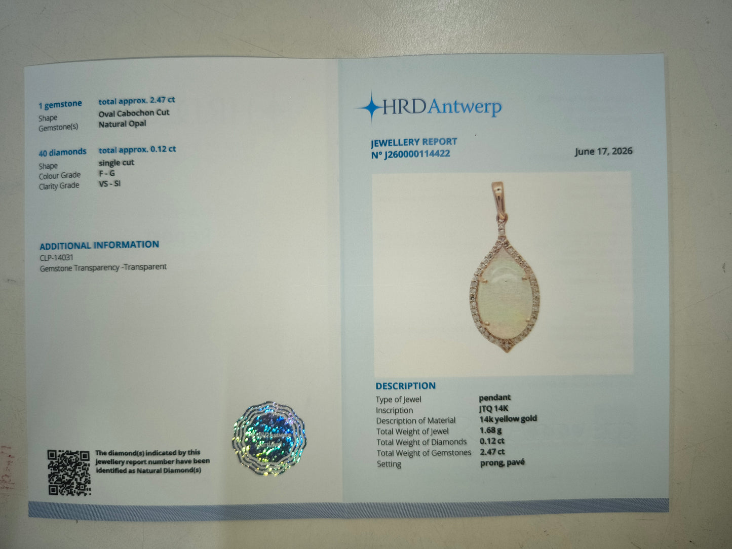 2.59 Ct Oval Cabochon Cut Natural Opal 14K Gold Pendant