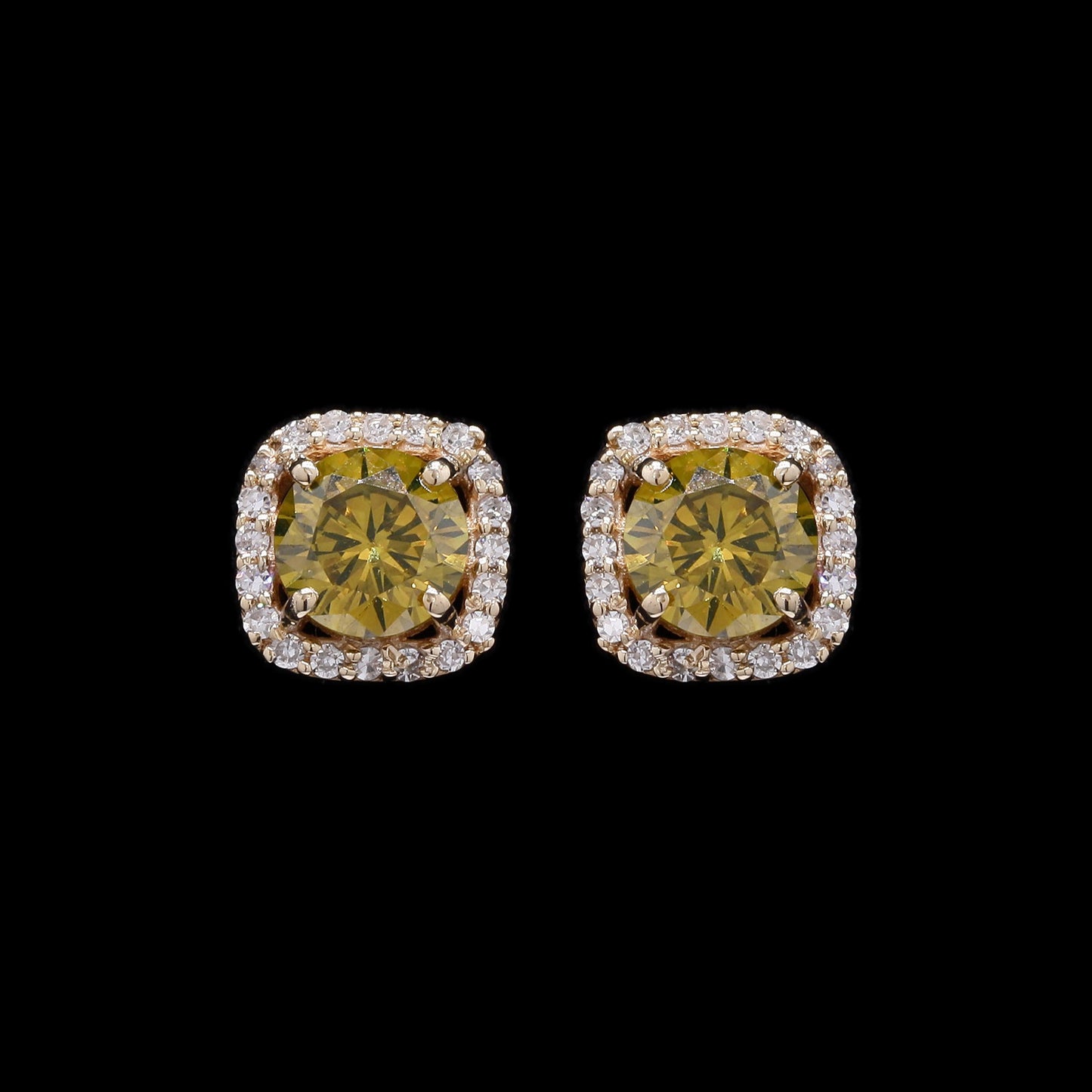 1.13 Ct Round Yellow Diamond 14K Gold Earrings