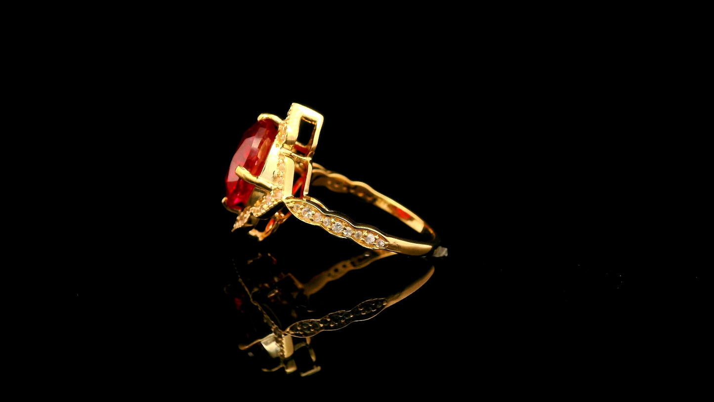 5.97 Ct Cushion Lab Grown Ruby 14K Gold Ring