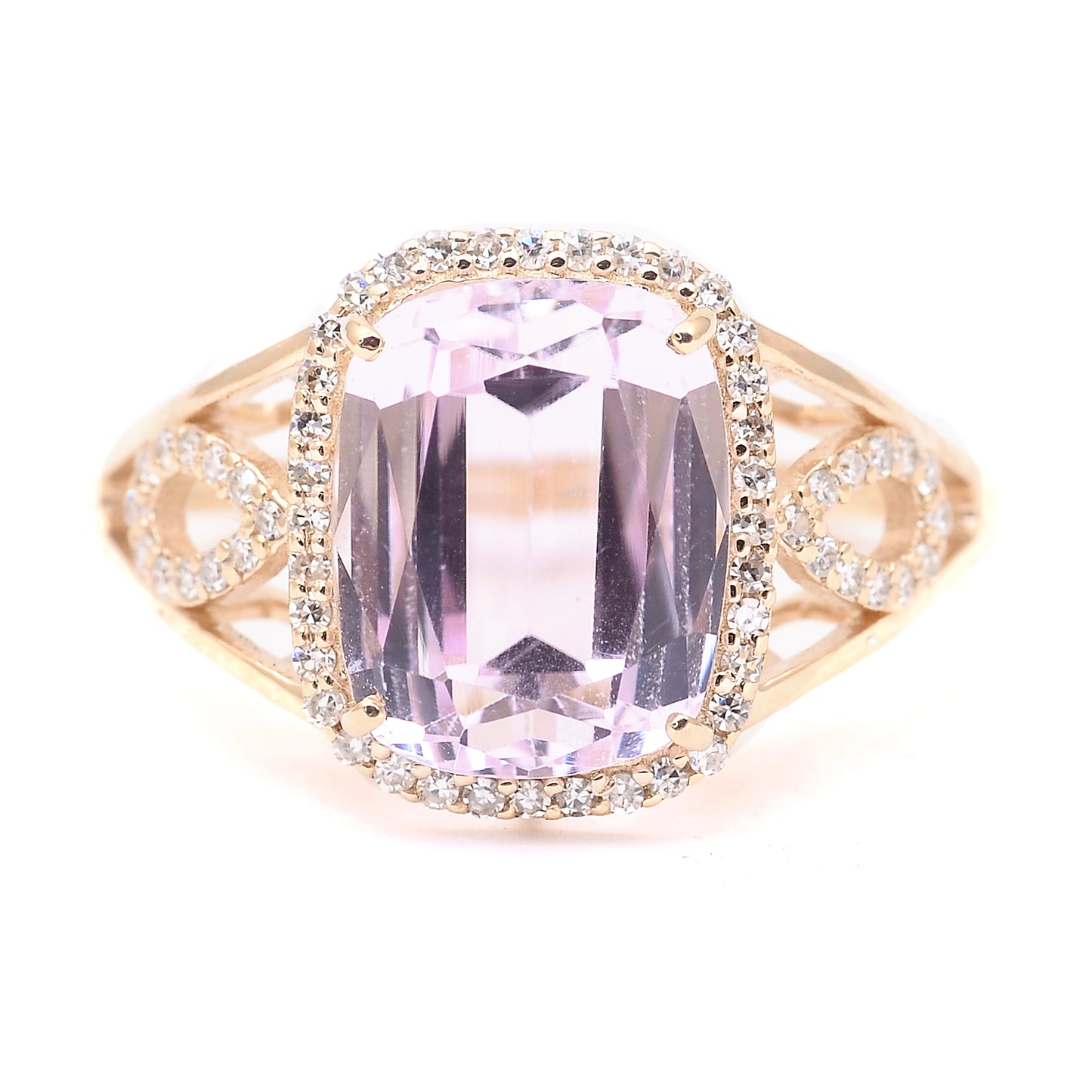 5.47 Ct Cushion Mixed Cut Natural Kunzite 14K Gold Ring