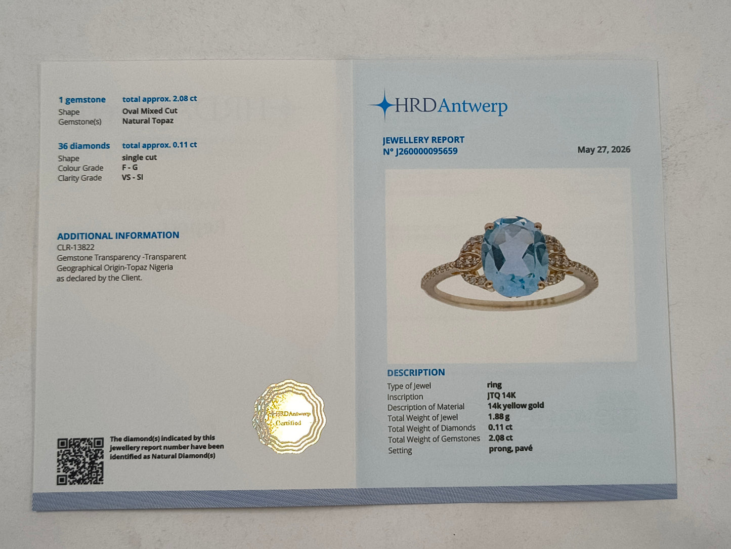 2.19 Ct Oval Mixed Cut Natural Topaz 14K Gold Ring