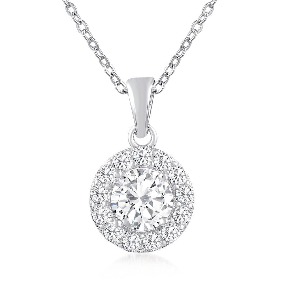1.39 ct. t.w. Moissanite Halo Pendant Necklace in Sterling Silver. 18"