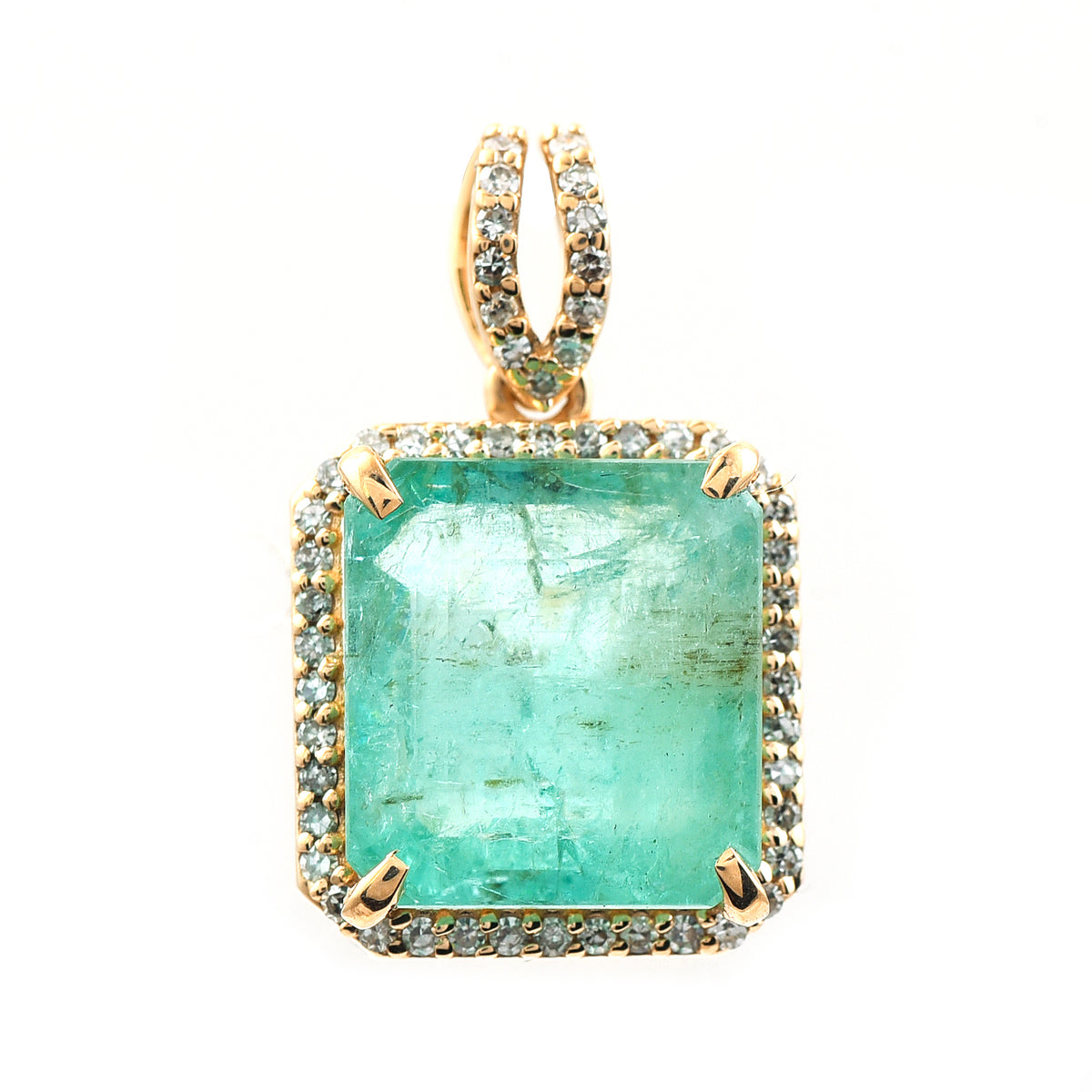 4.87 Ct Octagon Step Cut Natural Emerald 14K Gold Pendant
