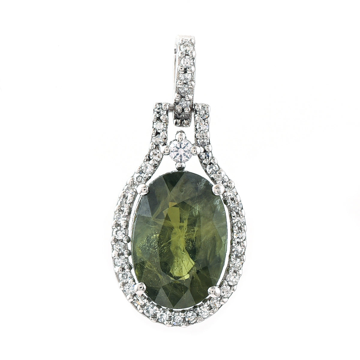 3.04 Ct Oval Mixed Cut Natural Green Sapphire 950 Platinum Pendant