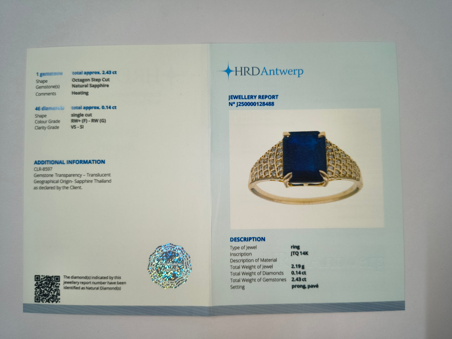 2.57 Ct Octagon Natural Sapphire 14K Gold Ring