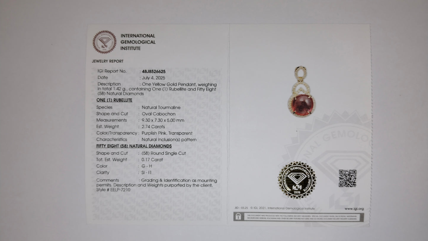 2.91 Ct Oval Cabochon Natural Tourmaline 14K Gold Pendant