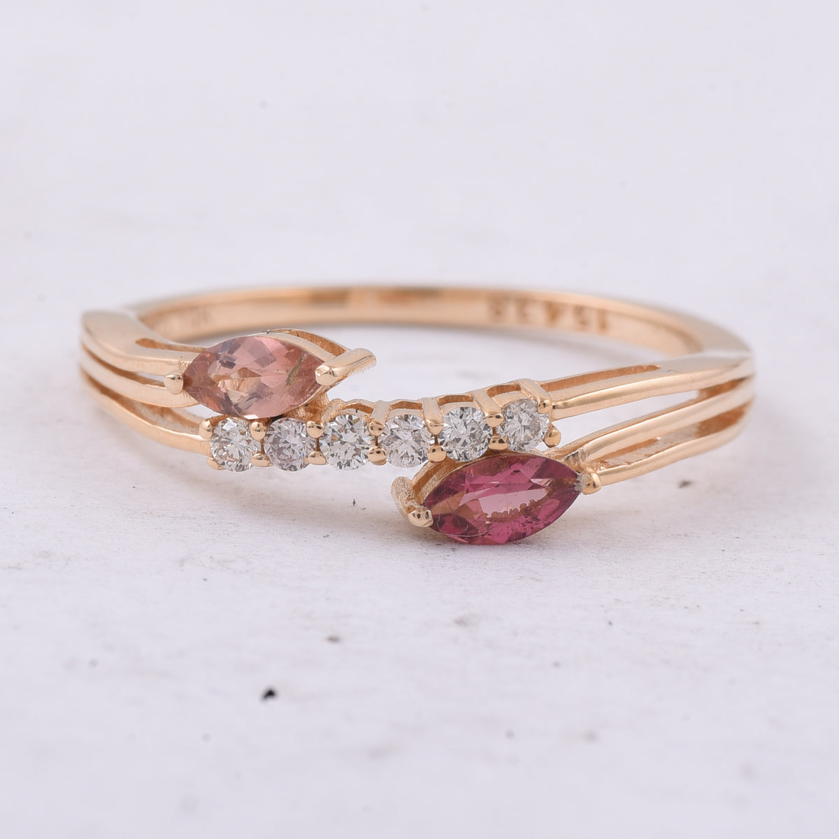 0.38 Ct Marquise Natural Multi Coloured Tourmaline 14K Gold Ring