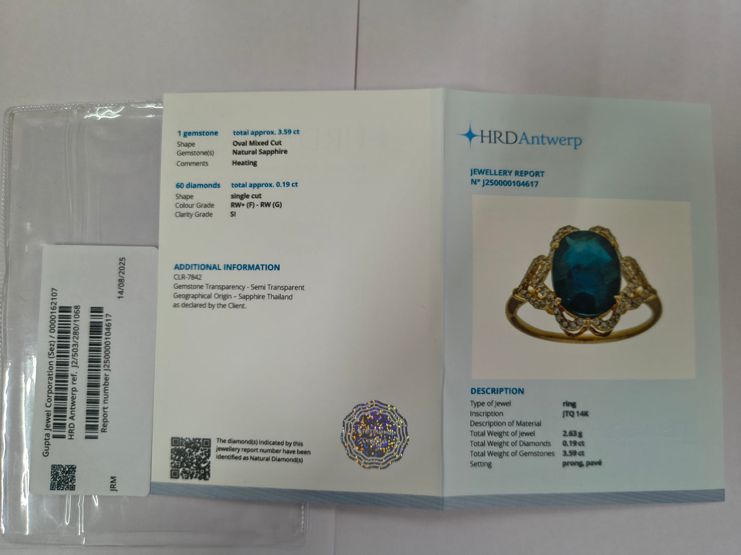 3.78 Ct Oval Mixed Cut Natural Sapphire 14K Gold Ring