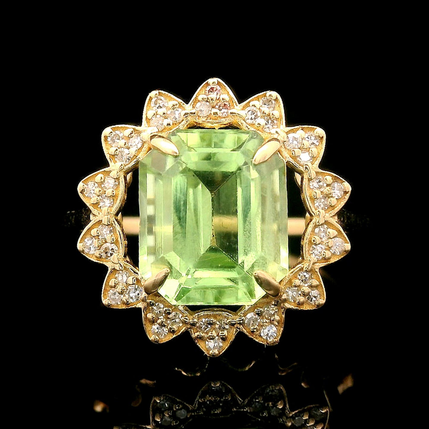 3.43 Ct Octagon Step Cut Natural Peridot 14K Gold Ring