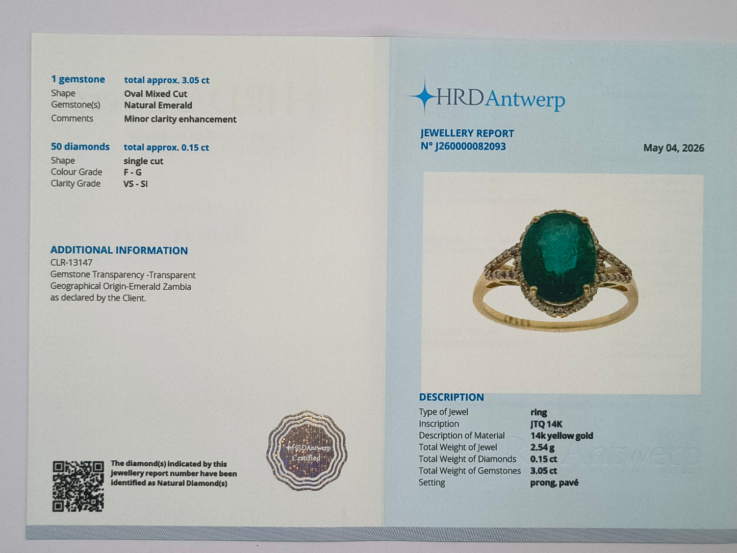 3.20 Ct Oval Mixed Cut Natural Emerald 14K Gold Ring