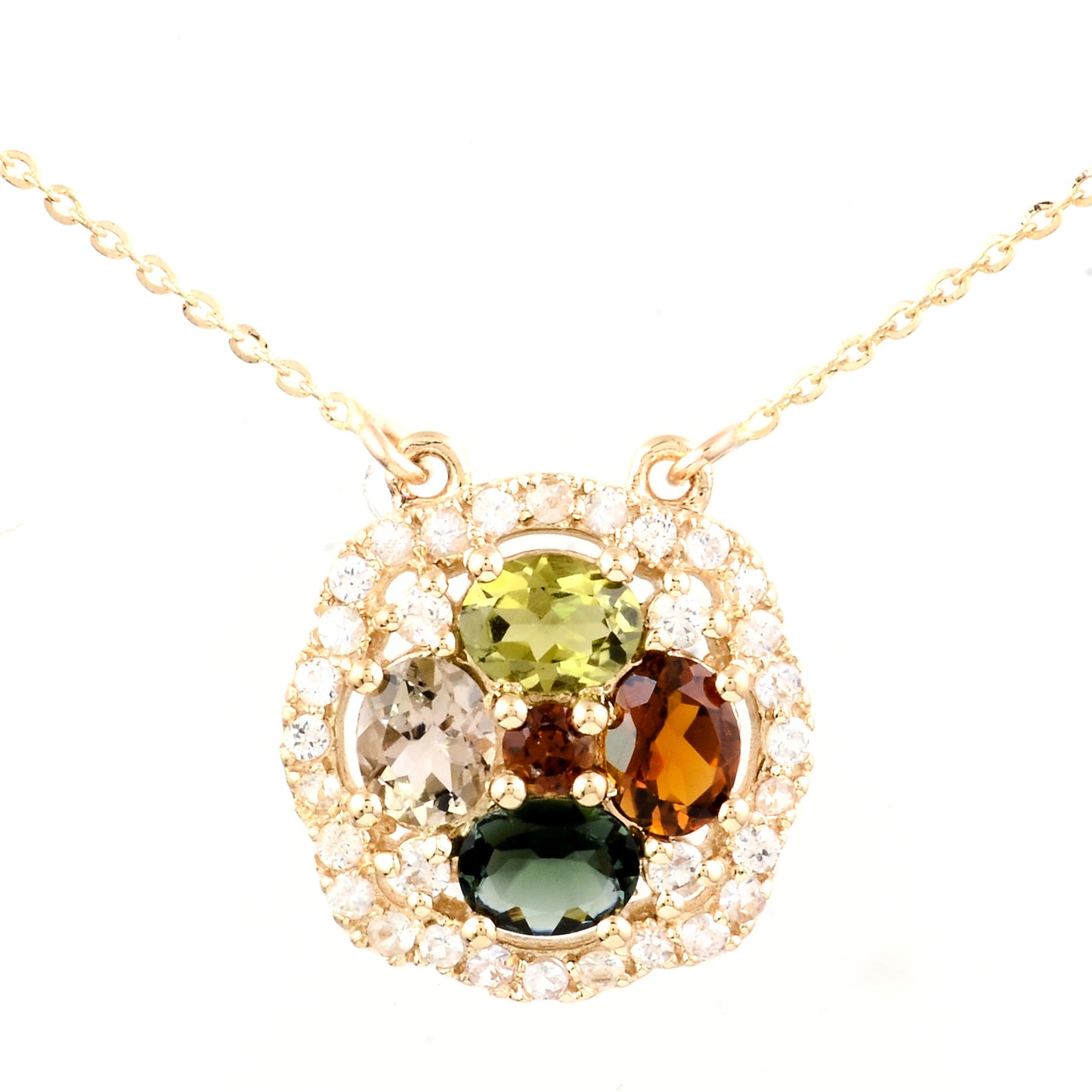 1.60 Ct Oval Mixed Cut Natural Tourmalines 14K Gold Pendant