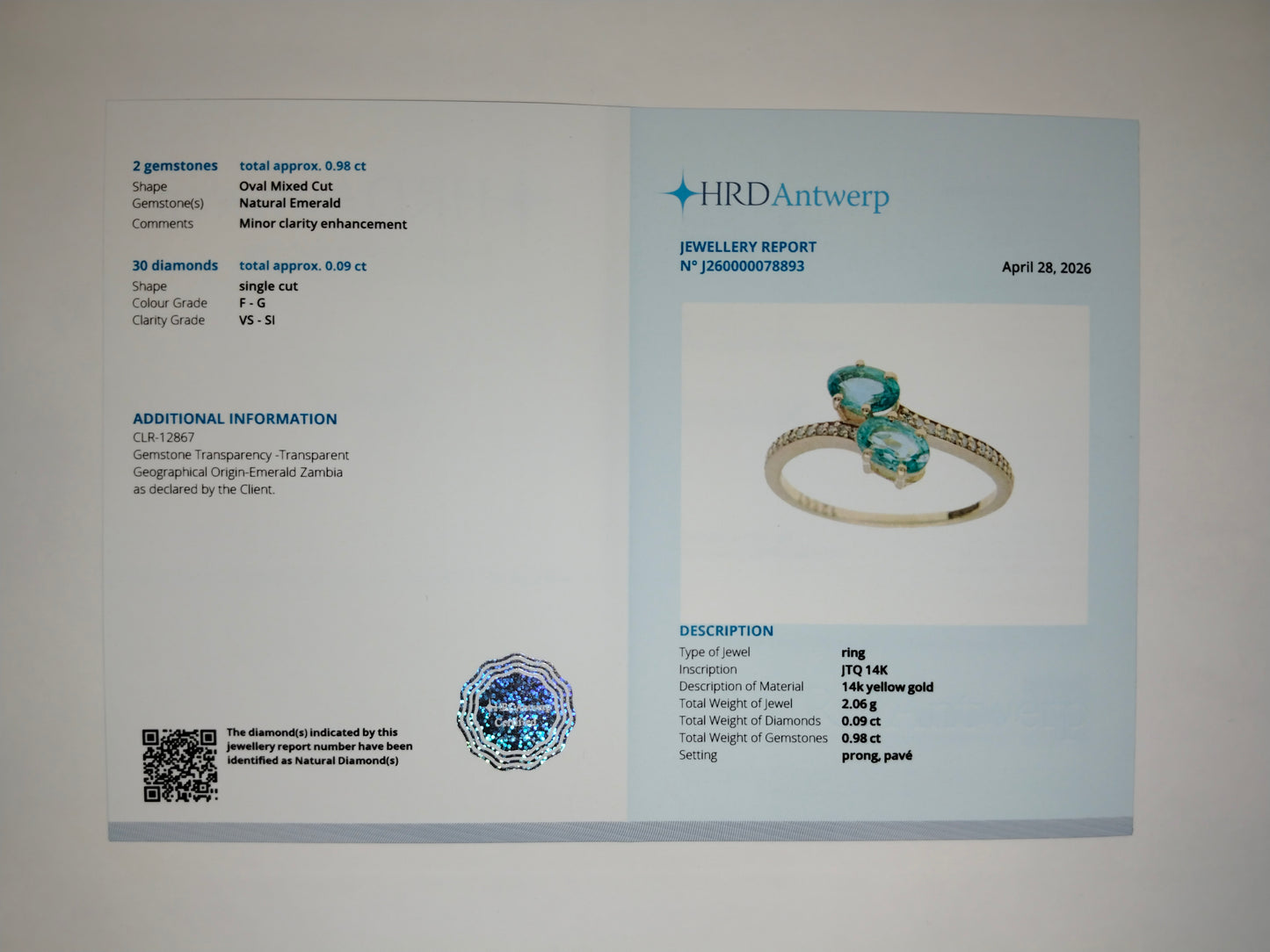 1.07 Ct Oval Mixed Cut Natural Emerald 14K Gold Ring