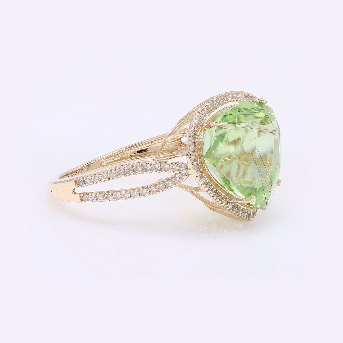 8.10 Ct Pear Mixed Cut Natural Peridot 14K Gold Ring