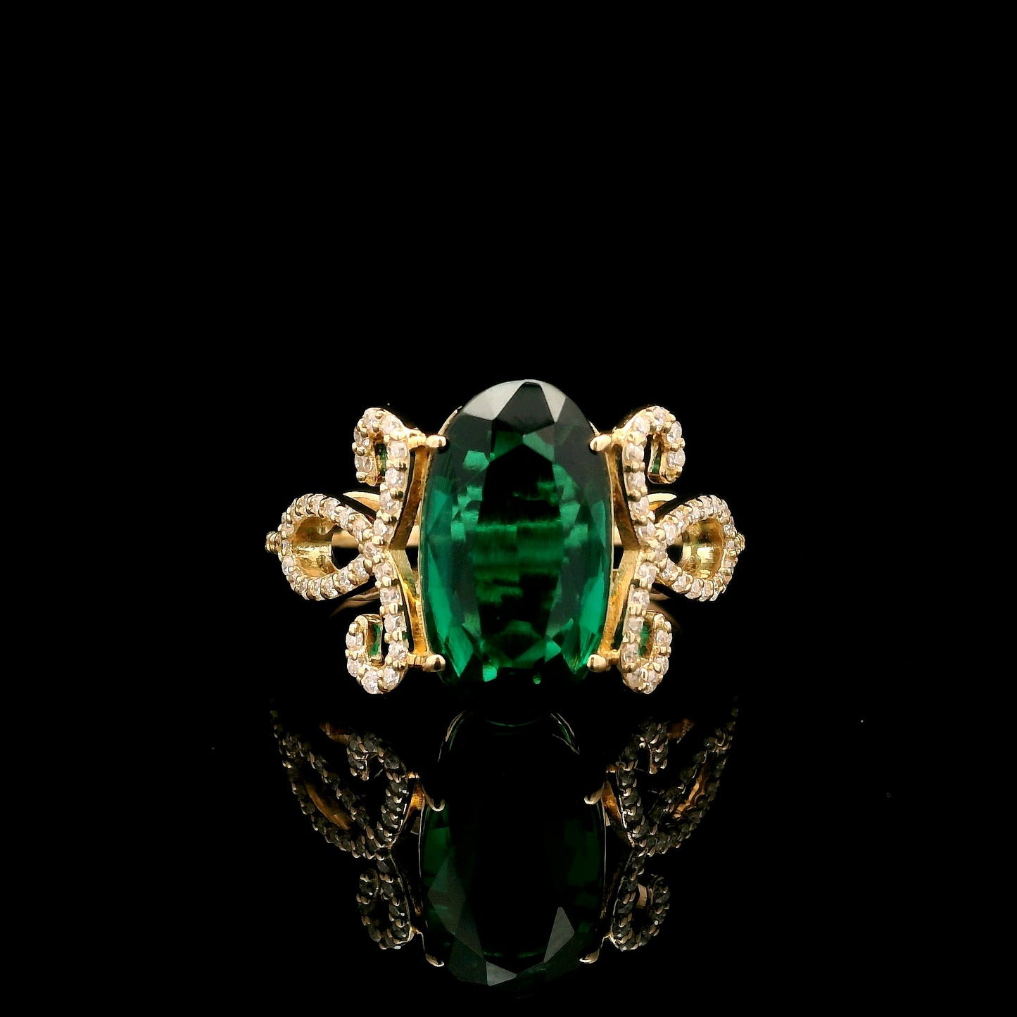 3.49 Ct Oval Mixed Cut Lab Grown Emerald 14K Gold Ring