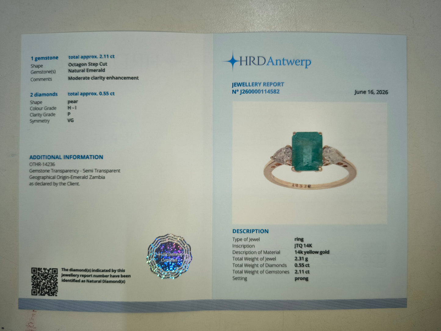 2.66 Ct Octagon Step Cut Natural Emerald 14K Gold Ring