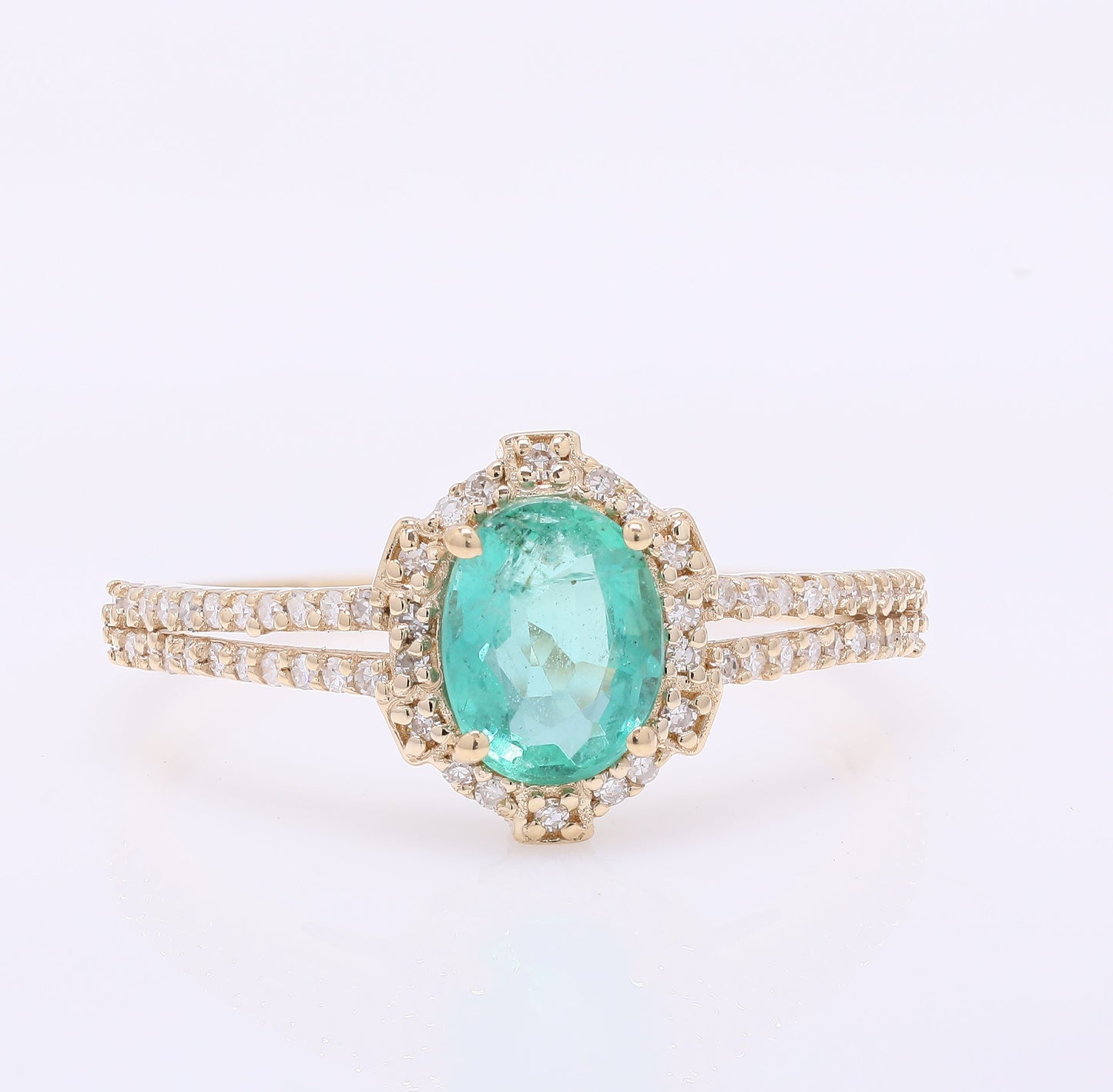 1.02 Ct Oval Mixed Cut Natural Emerald 14K Gold Ring