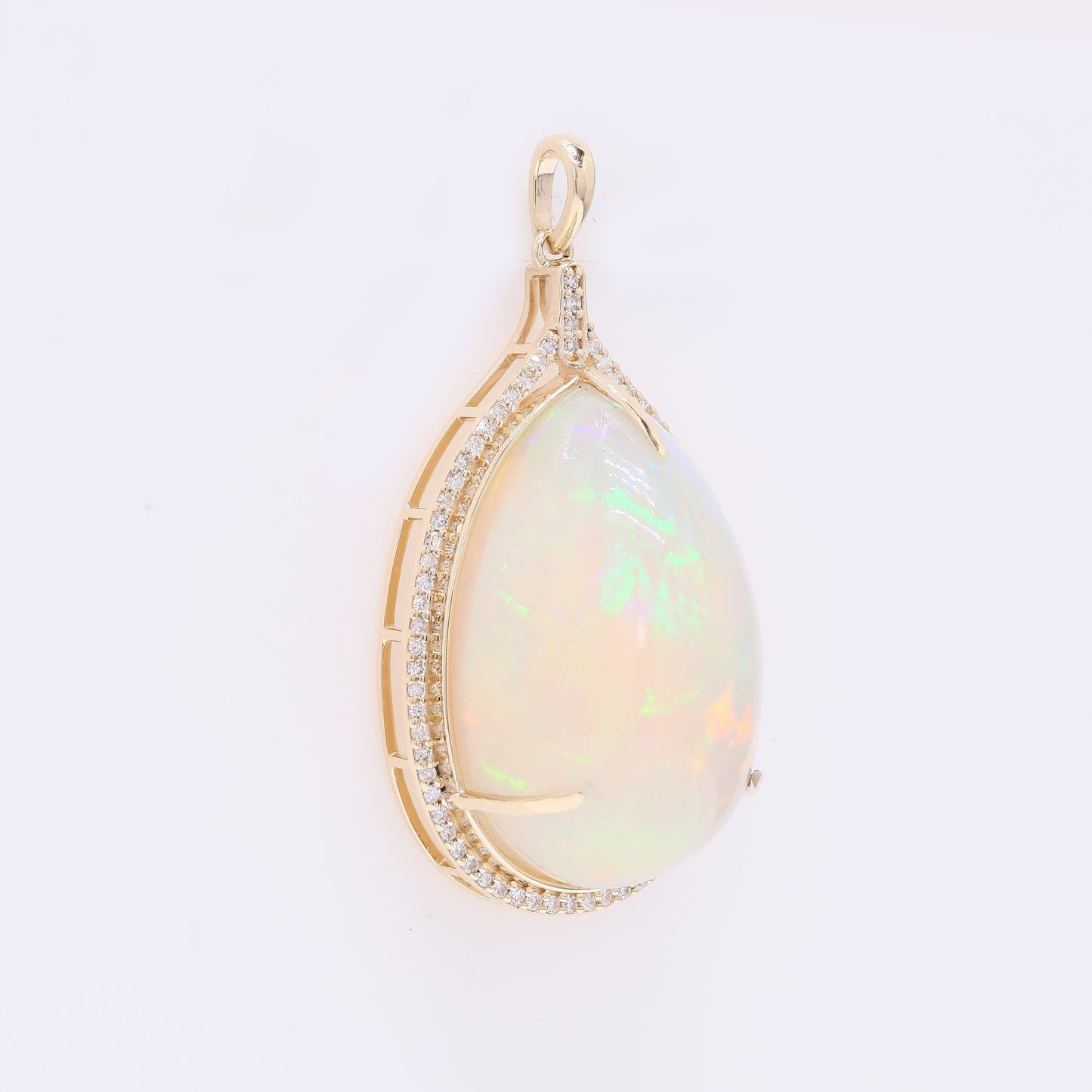 21.61 Ct Pear Cabochon Natural Opal 14K Gold Pendant