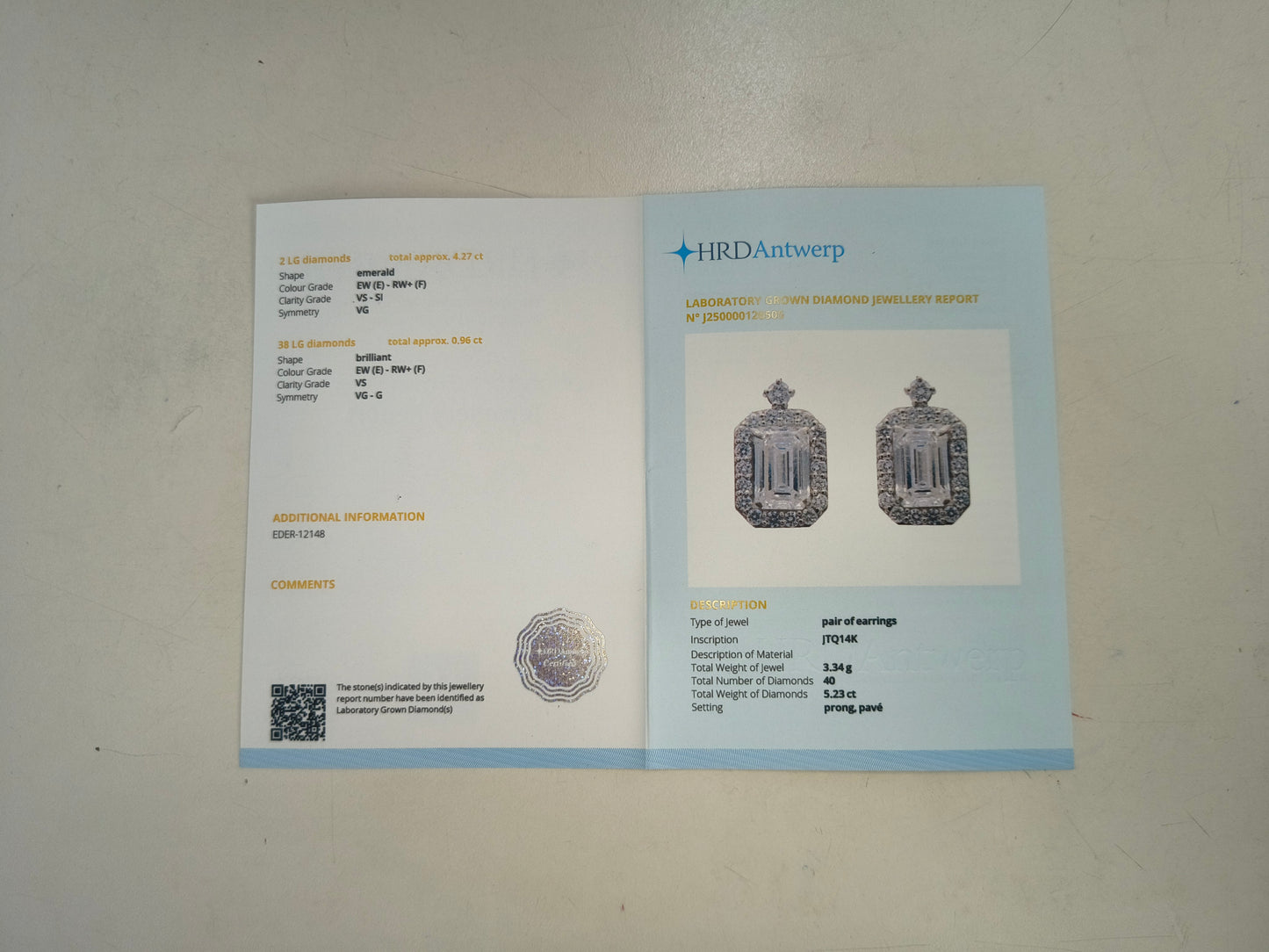 5.23 Carats Lab Grown Diamond 14K Gold Earrings