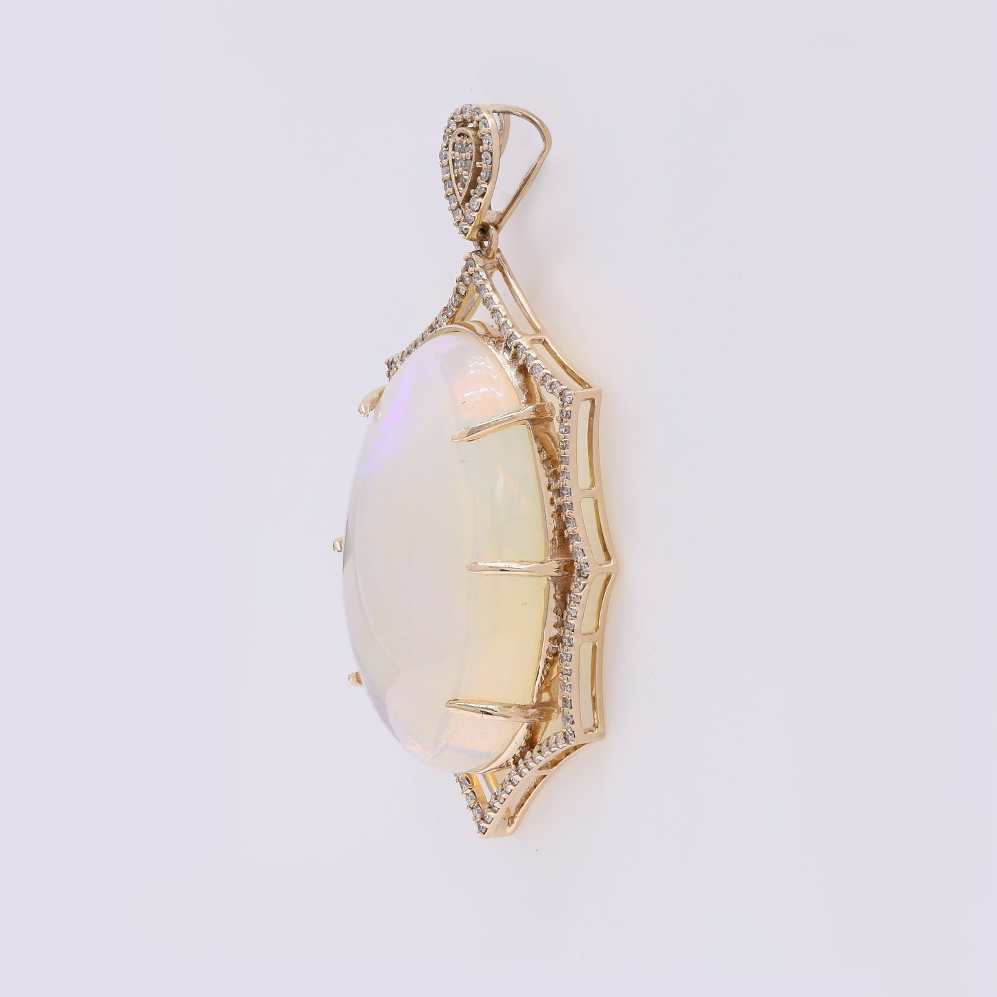 17.42 Ct Oval Cabochon Natural Opal 14K Gold Pendant