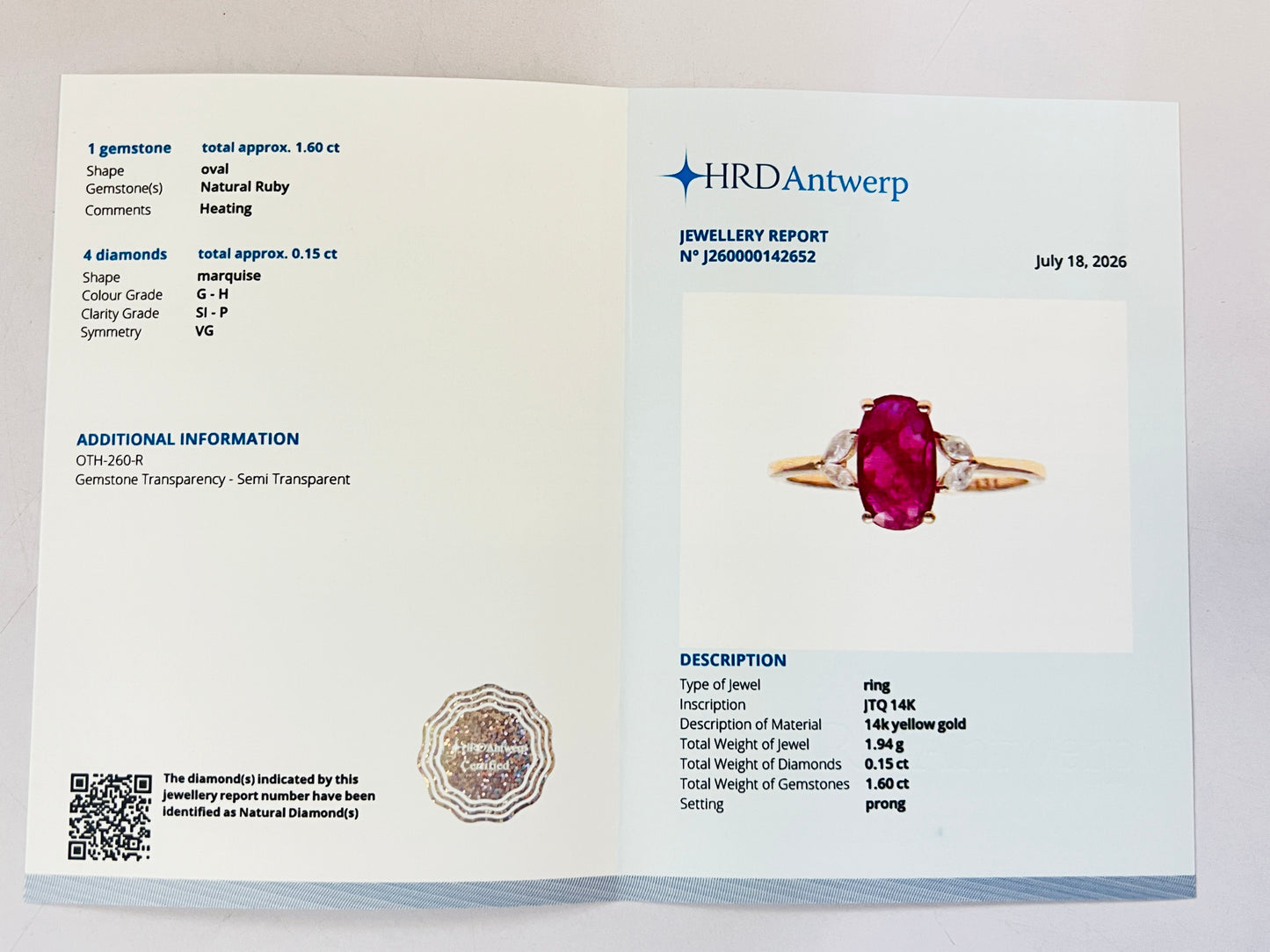 1.75 Ct Oval Natural Ruby 14K Gold Ring