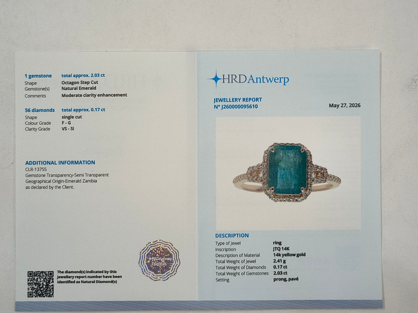 2.20 Ct Octagon Step Cut Natural Emerald 14K Gold Ring