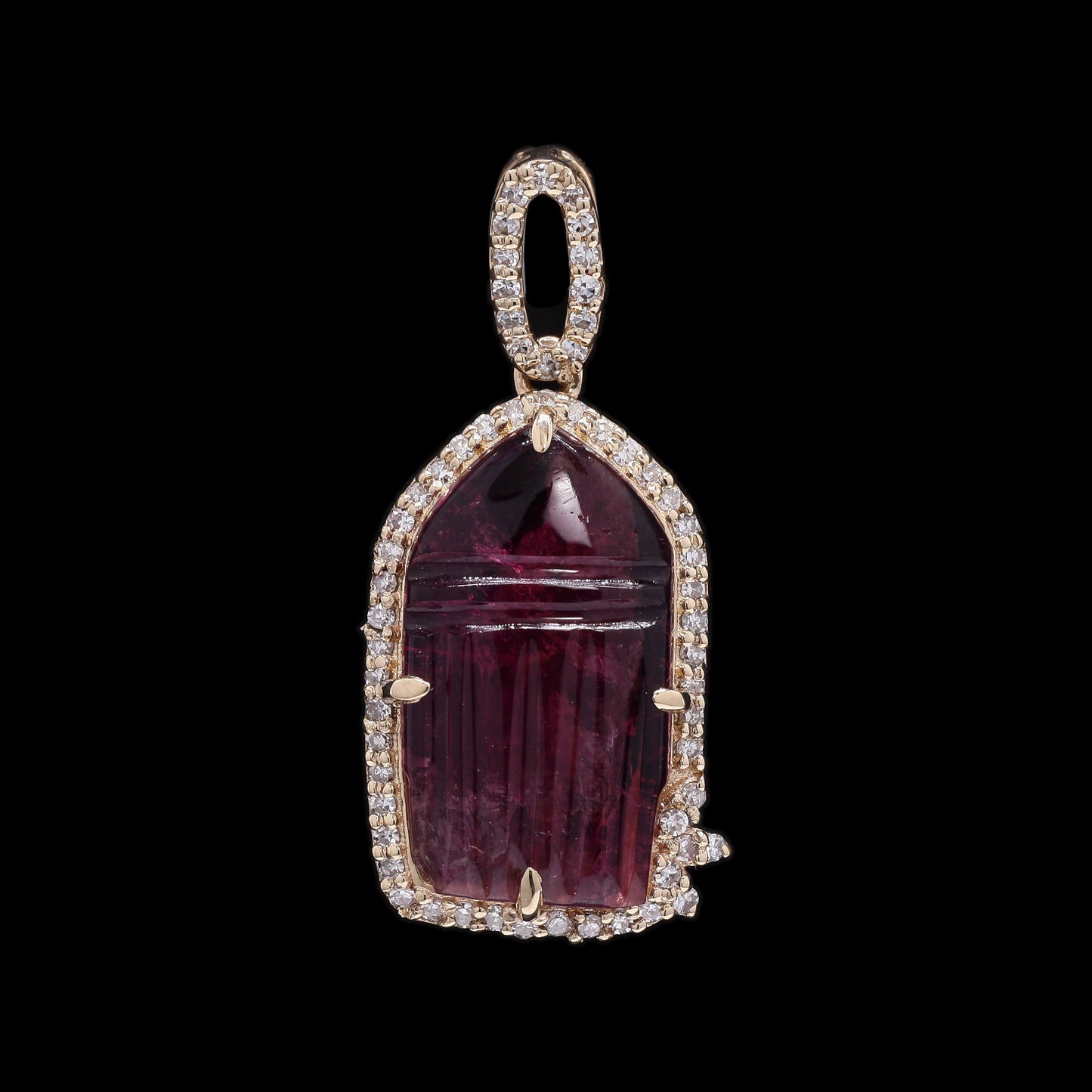 2.97 Ct Fancy Carving Natural Tourmaline 14K Gold Pendant