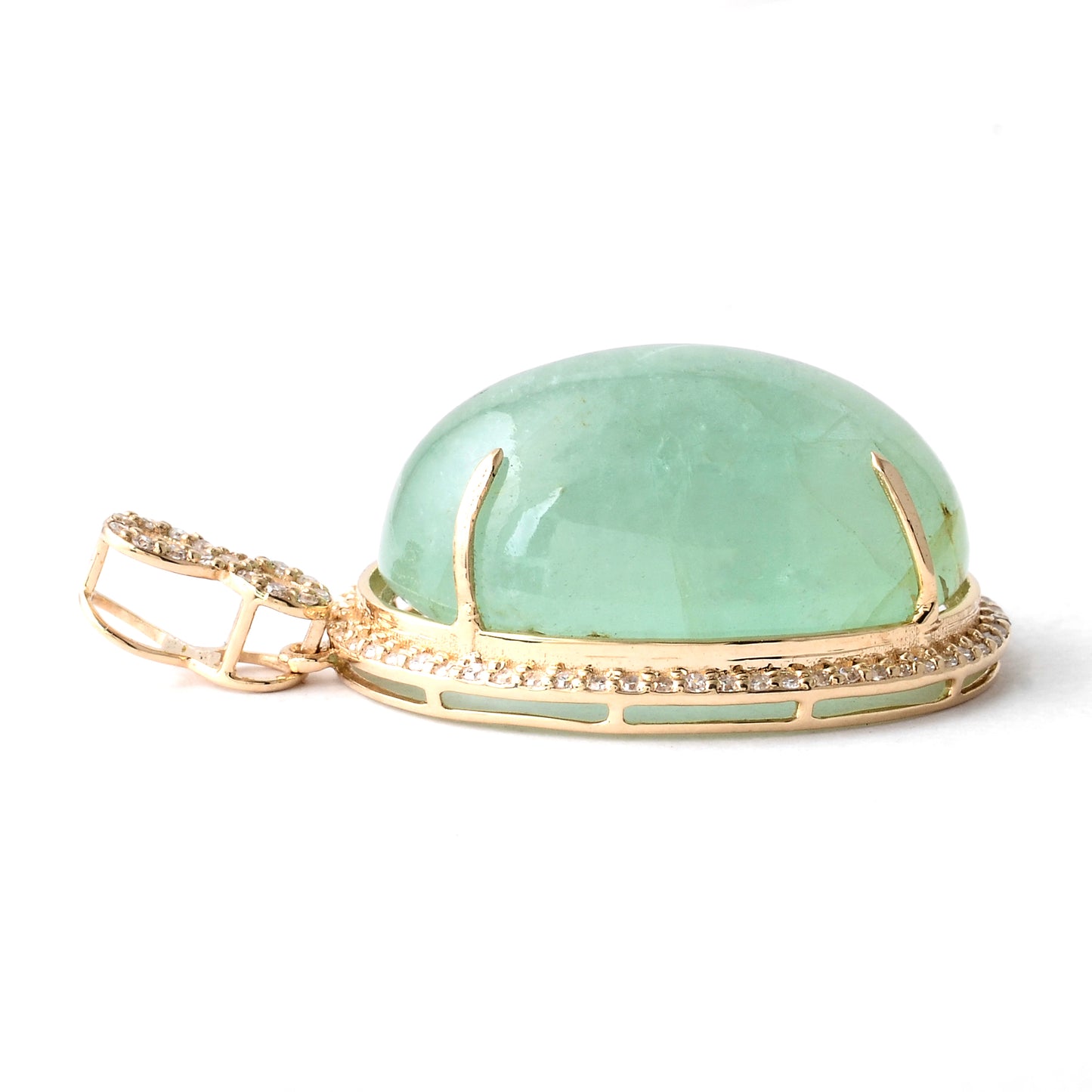 23.49 Ct Oval Cabochon Natural Beryl Emerald 14K Gold Pendant