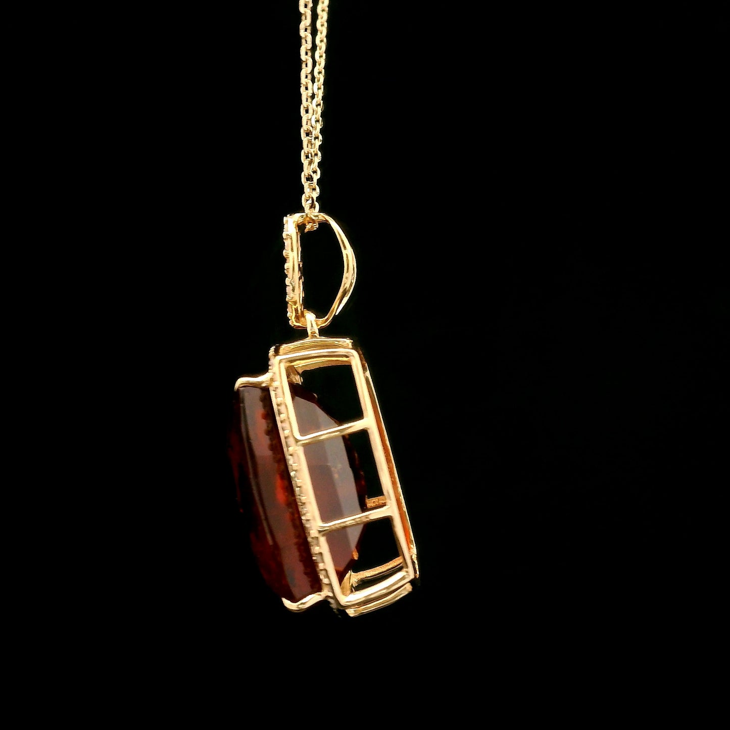 18.62 Ct Cushion Hessonite 14K Gold Pendant