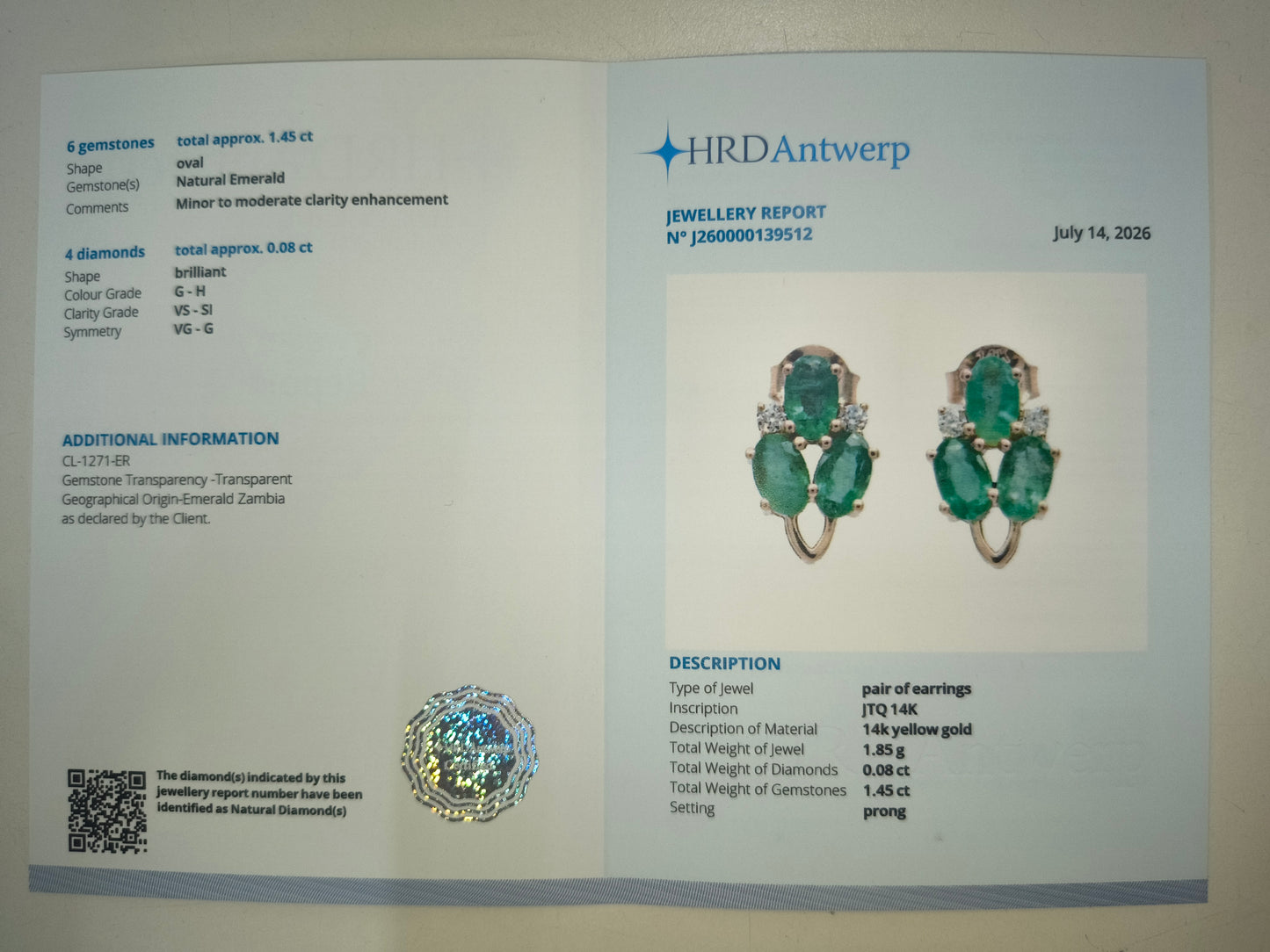 1.53 Ct Oval Natural Emerald 14K Gold Earrings