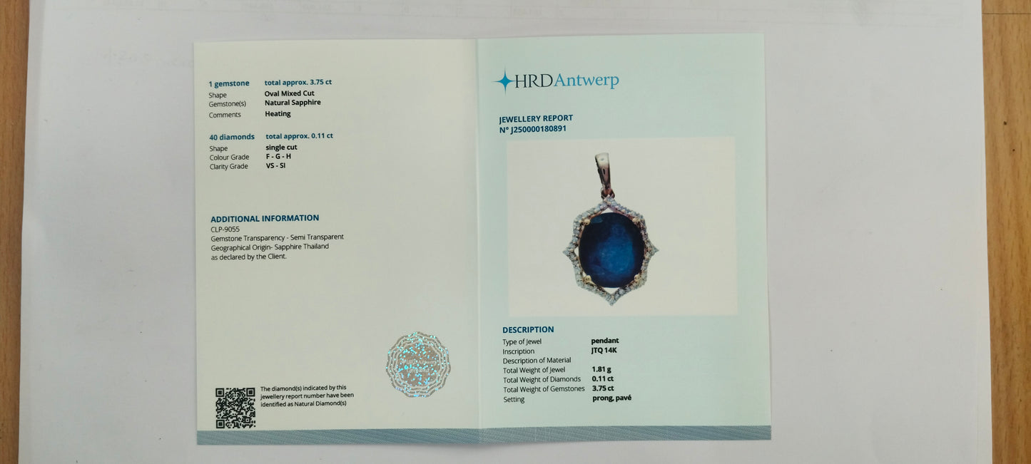 3.86 Ct Oval Mixed Cut Natural Sapphire 14K Gold Pendant