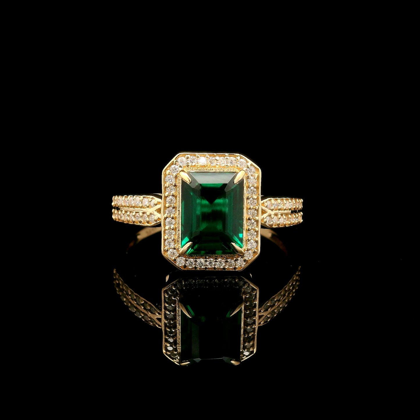 1.74 Ct Emerald Cut Lab Grown Emerald 14K Gold Ring