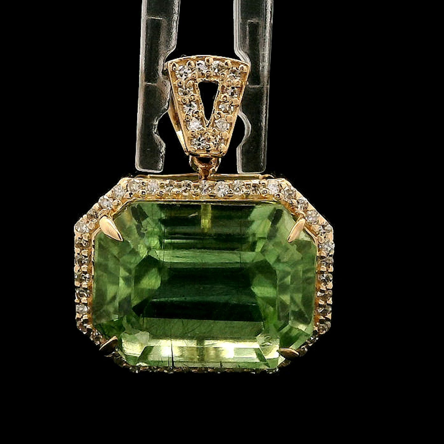 8.28 Ct Octagon Step Cut Natural Peridot 14K Gold Pendant