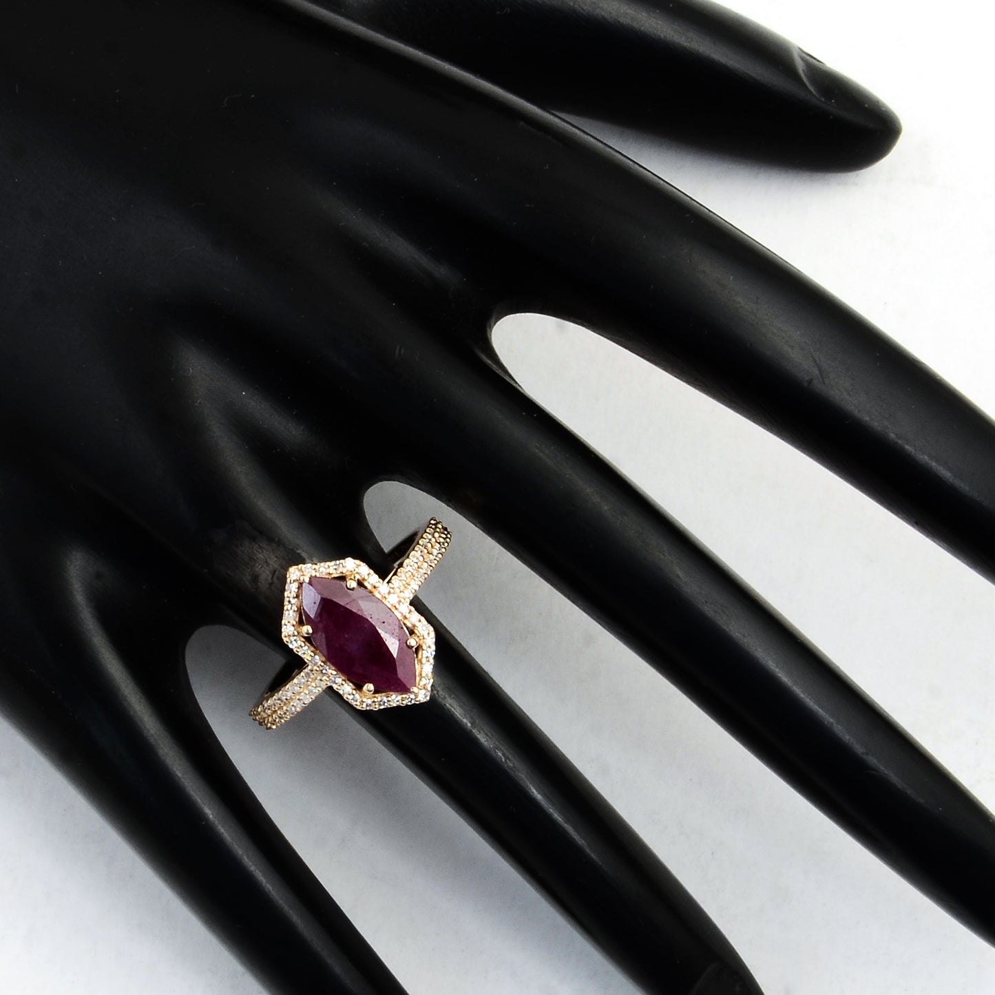 2.37 Ct Marquise Mixed Cut Natural Corundum Ruby 14K Gold Ring