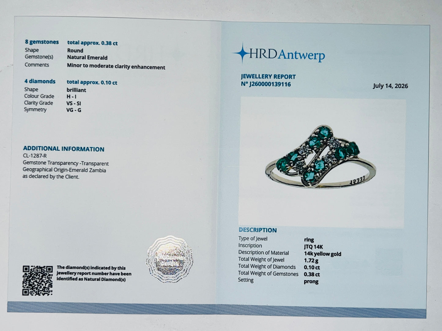 0.48 Ct Round Natural Emerald 14K Gold Ring
