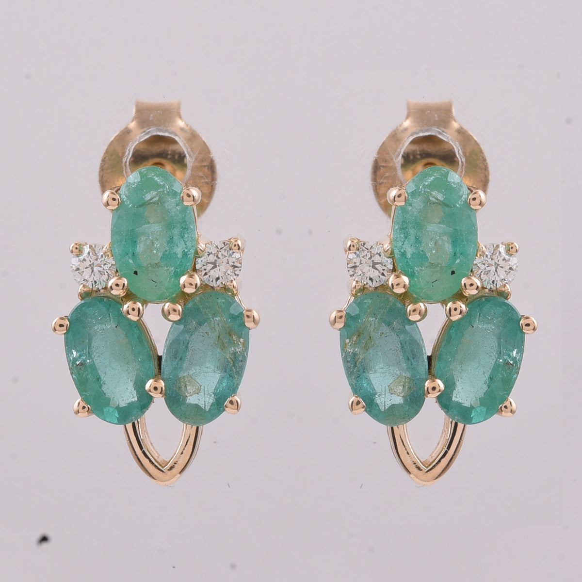 1.53 Ct Oval Natural Emerald 14K Gold Earrings