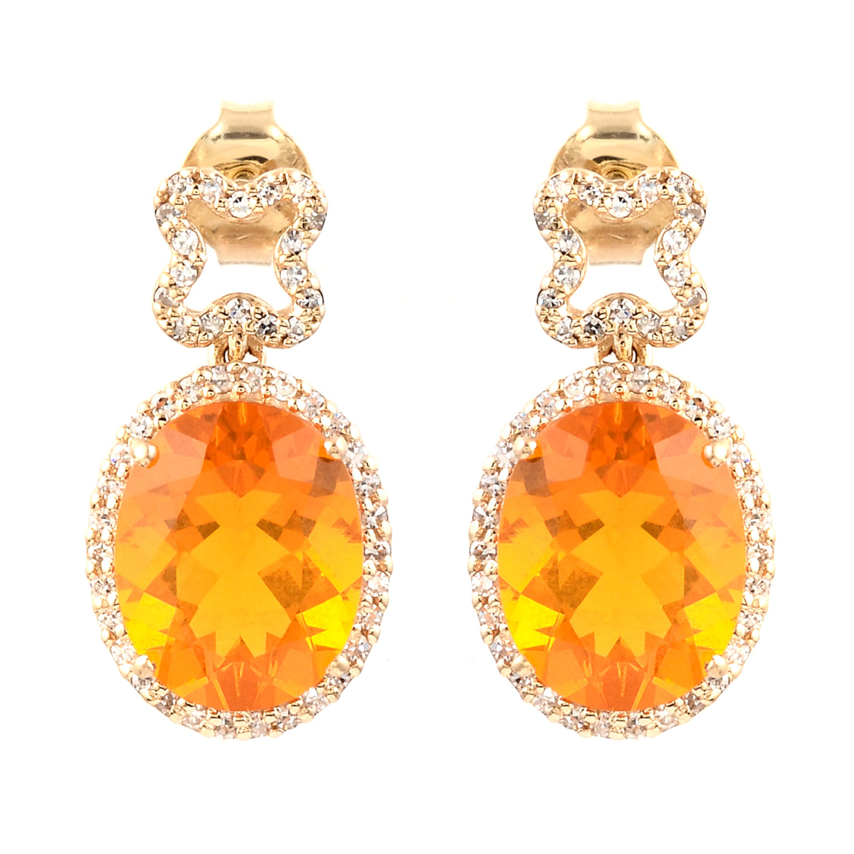 3.72 Ct Oval Mixed Cut Natural Fire Opal 14K Gold Earrings