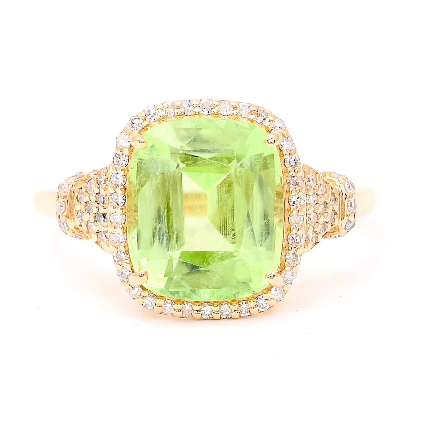 4.05 Ct Cushion Natural Eridot 14K Gold Ring