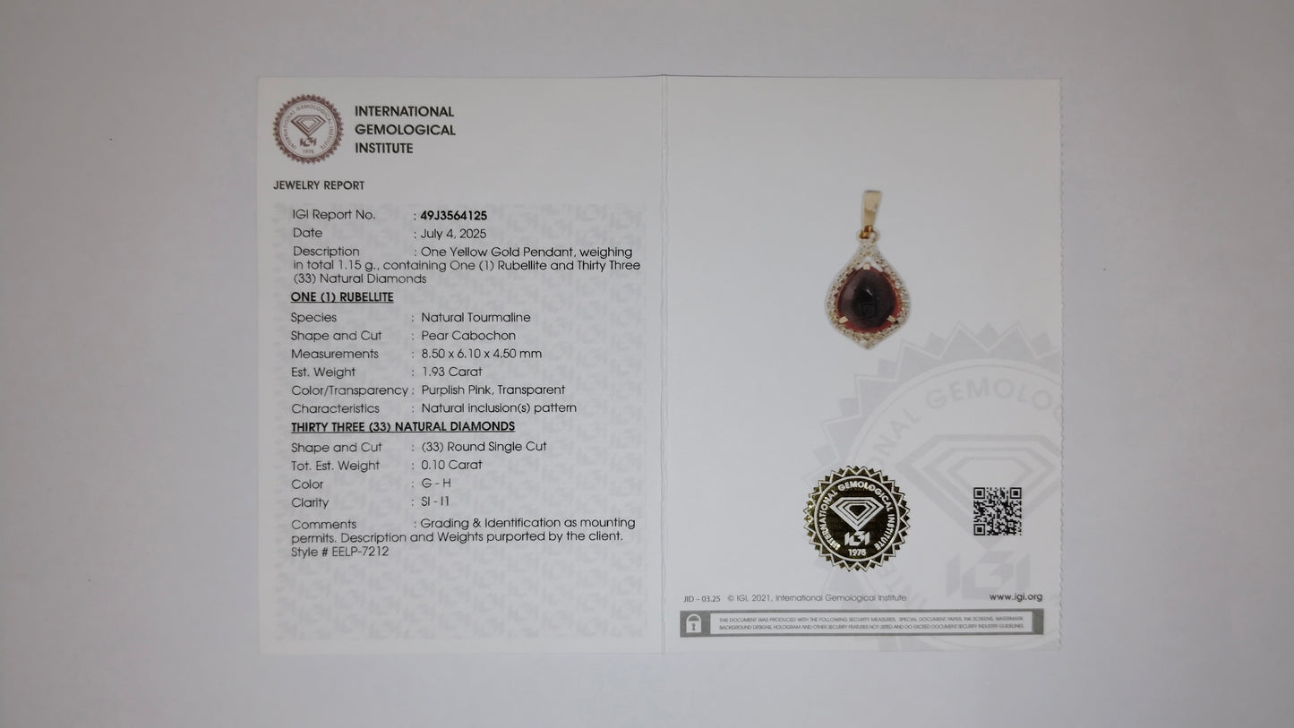 2.03 Ct Pear Cabochon Natural Tourmaline 14K Gold Pendant