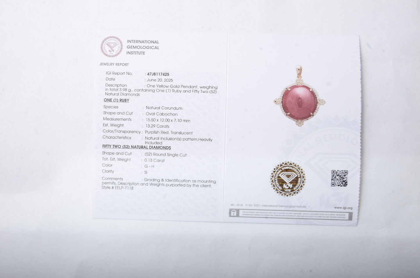 13.42 Ct Oval Cabochon Natural Corundum Ruby 14K Gold Pendant