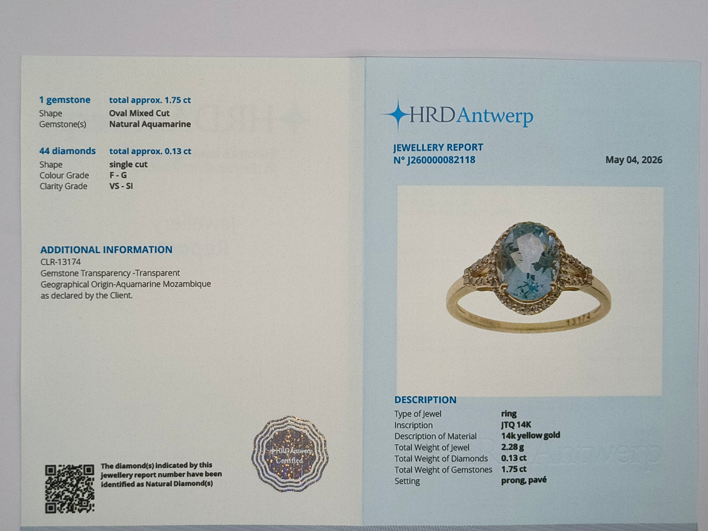 1.88 Ct Oval Mixed Cut Natural Aquamarine 14K Gold Ring