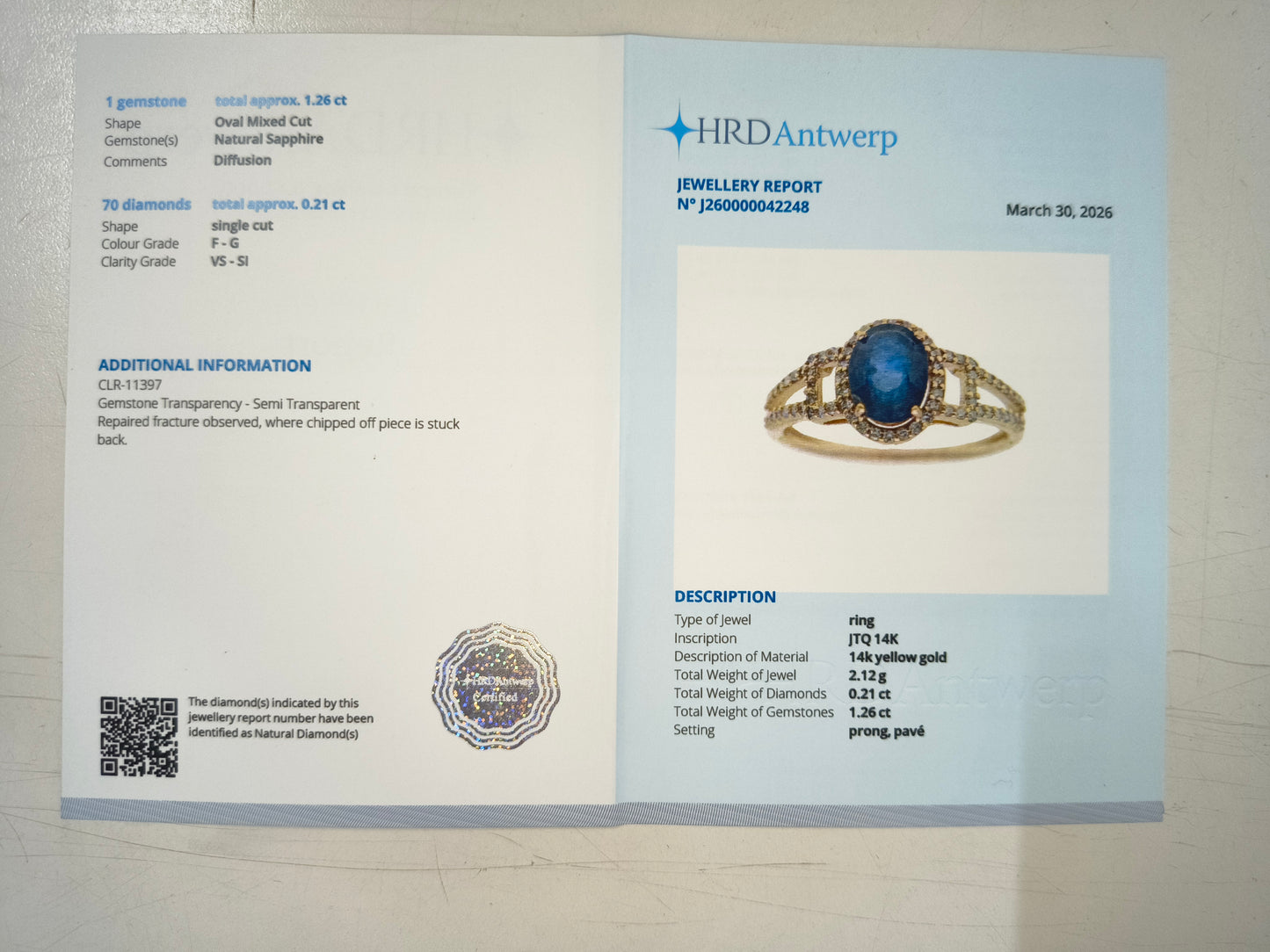 1.47 Ct Oval Mixed Cut Natural Sapphire 14K Gold Ring