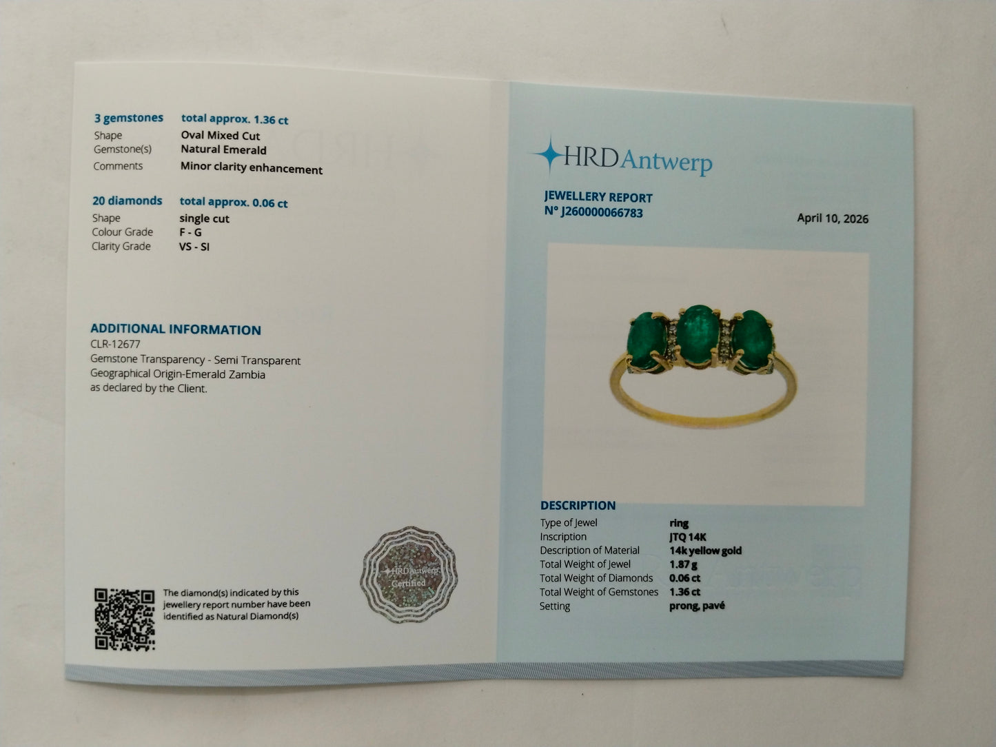 1.42 Ct Oval Mixed Cut Natural Emerald 14K Gold Ring