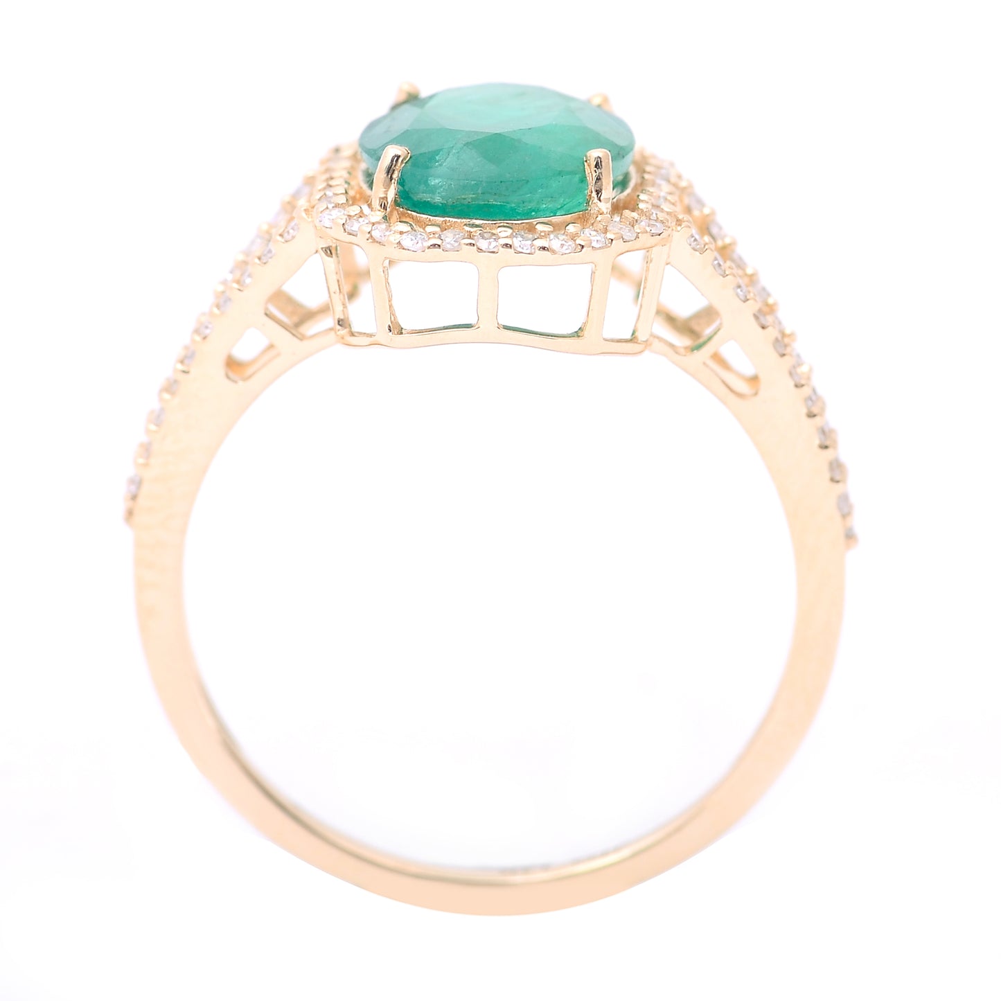 2.47 Ct Oval Mixed Cut Natural Emerald 14K Gold Ring